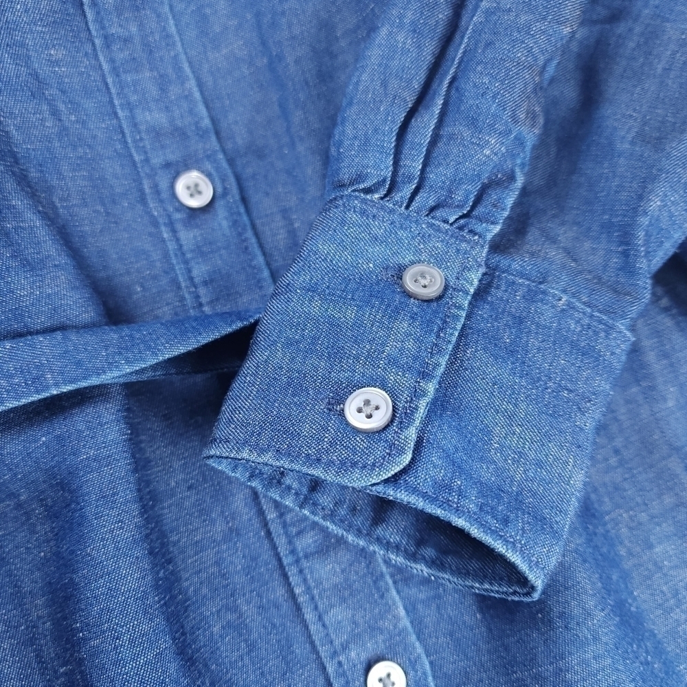 Loft Blue Lyocel Linen Blend Button Down Dress Sz Xs - Picture 6 of 11